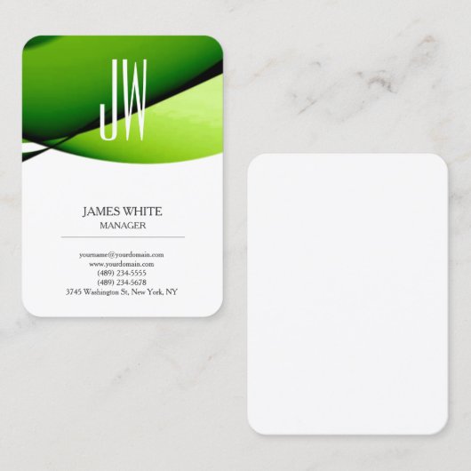 モダントレンディー白緑モノグラスタイリッシュム 名刺 (正面/裏面)