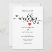 モダントレンディー白黒と赤いハート結婚ズ 招待状 (正面)