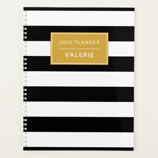 モダントレンディー白黒ストライプ名前をカスタムする プランナー手帳 (正面)