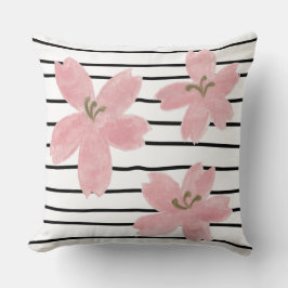 モダントレンディー白黒ストライプ日本語フローラ クッション