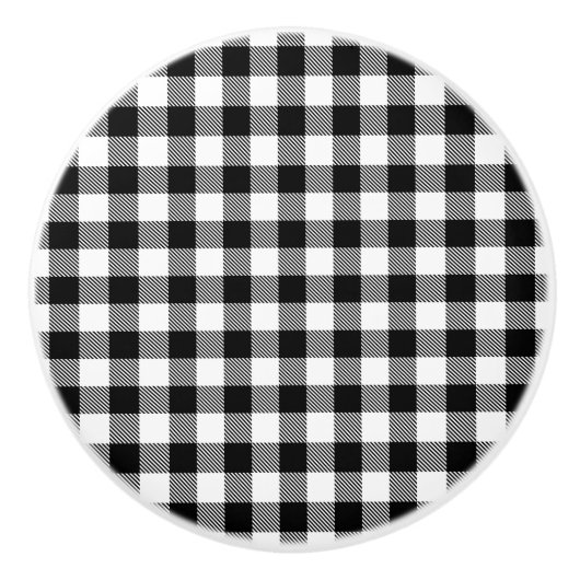 モダントレンディー白黒バッファローの格子柄スコッチ セラミックノブ (正面)