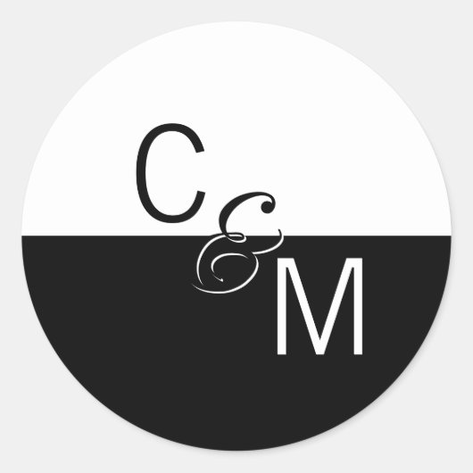 モダントレンディー白黒結婚モノグラムシール ラウンドシール (正面)