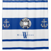 モダントレンディー航海のブルーとホワイトロング シャワーカーテン (正面)