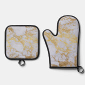 モダントレンディー金ゴールドグリッター大理石 鍋つかみ&鍋敷きセット (正面)