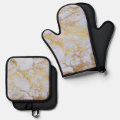 モダントレンディー金ゴールドグリッター大理石 鍋つかみ&鍋敷きセット (正面/裏面)