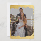 モダントレンディー金ゴールドフレーム結婚写真 セーブザデート (正面)