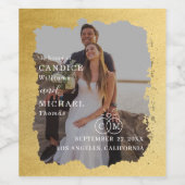 モダントレンディー金ゴールドフレーム結婚写真 ワインラベル (シングルラベル)