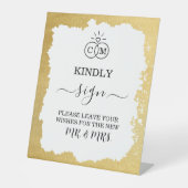 モダントレンディー金ゴールドフレ結婚ームズゲストブック 台座サイン (正面)