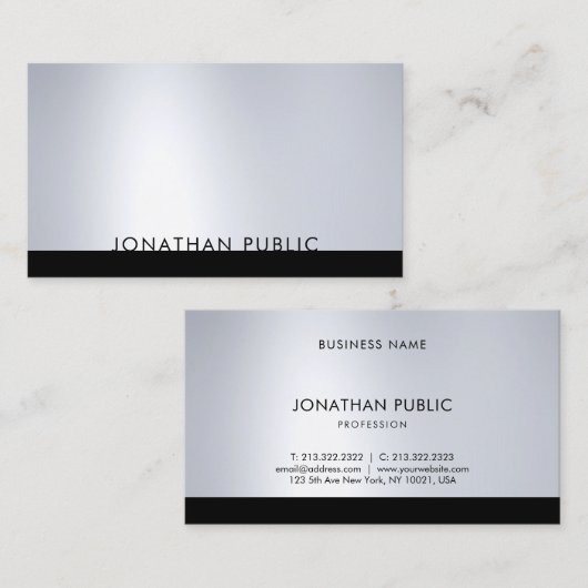 モダントレンディー銀エレガントテンプレートプロフェッショナル 名刺 (正面/裏面)