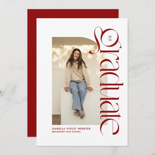 モダントレンディー院赤写真卒業 招待状 (正面/裏面)
