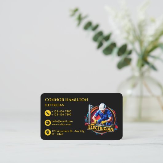 モダントレンディー鮮やか電気技師 名刺 (スタンド正面)