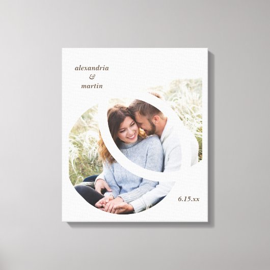 モダントレンディー2円形フォトフレ結婚ームの日付 キャンバスプリント (正面)