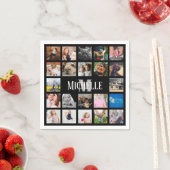 モダントレンディー22ファミリーフォトコラージュ&名前 スタンダードカクテルナプキン (インサイチュ)