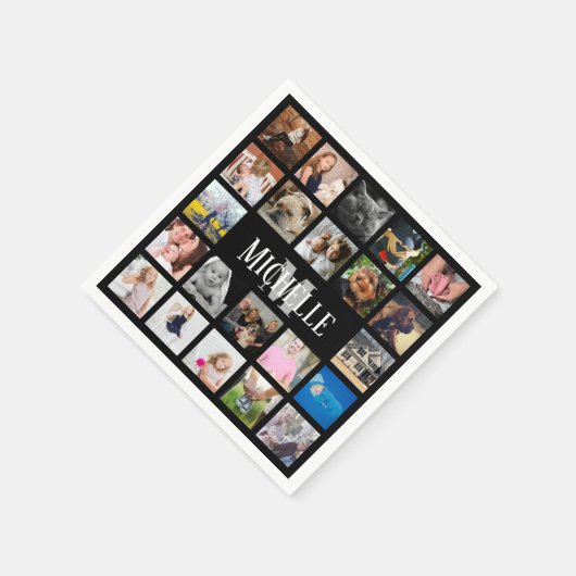 モダントレンディー22ファミリーフォトコラージュ&名前 スタンダードカクテルナプキン (角)