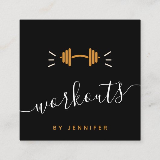 モダントレーニングジムトレーナーフィットネスバーベルロゴ スクエア名刺 (正面)