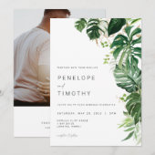 モダントロピカルウェディング招待状 モンステラの葉 招待状 (正面/裏面)