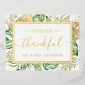 モダントロピカルウェディング Mr. & Mrs. サンクス 箔招待状ポストカード (正面)