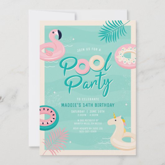 モダントロピカルサマー プールパーティーの招待状 招待状 (正面)