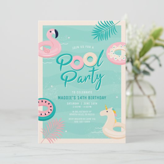 モダントロピカルサマー プールパーティーの招待状 招待状 (スタンド正面)