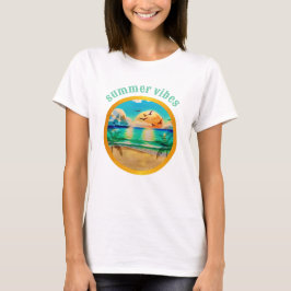 モダントロピカルビーチヤシの木夕焼けバケーション Tシャツ