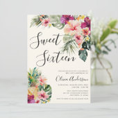 モダントロピカルフラワーSweet 16ベージュ 招待状 (スタンド正面)