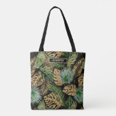 モダントロピッ葉クフェイクパーム金ゴールドグリッター名 トートバッグ (裏面)