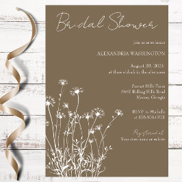 モダントープ&ホワイトワイルドフラワーブライダルシャワー 招待状