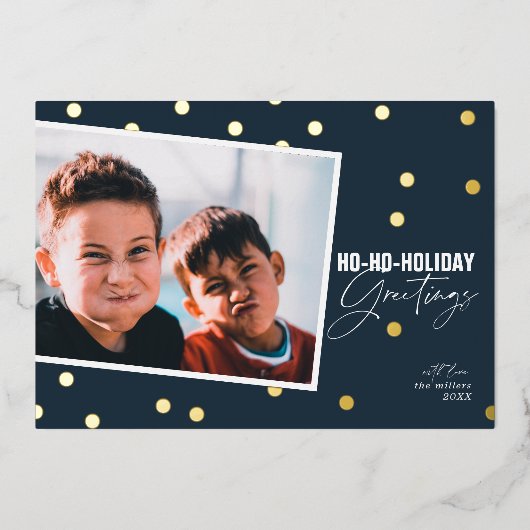 モダンドおもしろいットブルークリスマス金ゴールド 箔シーズンカード (正面)