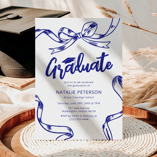 モダンドゥードルブルーボウ卒業パーティー 招待状