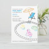 モダンドゥードル プールパーティー 誕生日招待状 招待状 (スタンド正面)