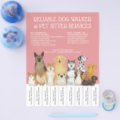 モダンドッグウォーカーペットシッターピンクシンプルストリップ チラシ (シングル)