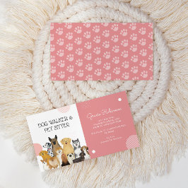 モダンドッグウォーカーペットシッター水彩桃色 名刺