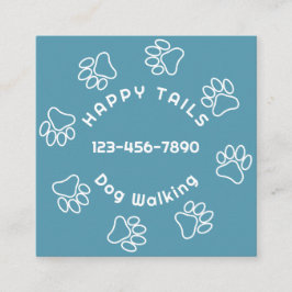 モダンドッグウォーカーポープリント円ブルーグリーン スクエア名刺