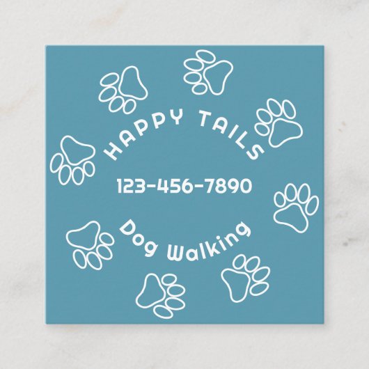 モダンドッグウォーカーポープリント円ブルーグリーン スクエア名刺 (正面)