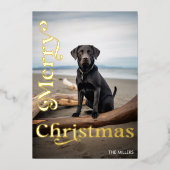 モダンドッグペット メリークリスマス ミニマリスト フォト 箔シーズンカード (正面)