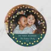 モダンドットフレームオーナメント金ゴールドティール(緑がかった色)2写真 シーズンカード (正面/裏面)