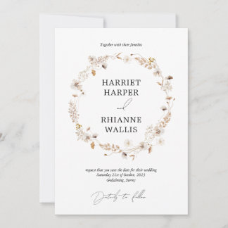 モダンドライフラワーのボホーリース 結婚式の案内状 招待状