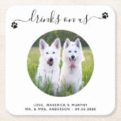 モダンドリンクパーソナライズされたPhoto結婚 Pet スクエアペーパーコースター (正面)