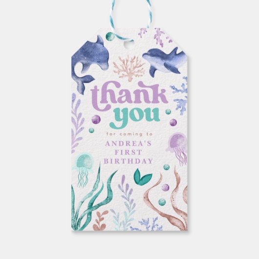 モダンドルフィンザシーアンザシーサンキュー誕生日 ギフトタグ (裏面)