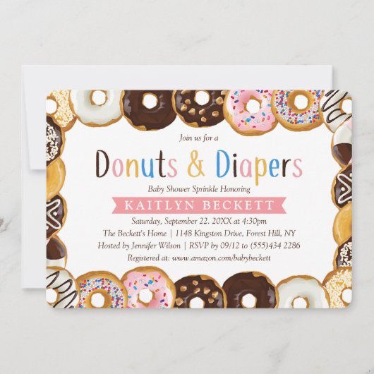 モダンドーナツ&おむつ赤ちゃんシャワー散水 招待状 (正面)