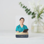 モダンナース修エレガント行者ダークブルー金ゴールド 名刺 (スタンド正面)