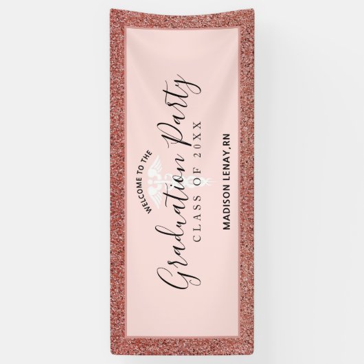 モダンナース卒業バラ金ゴールドグリッター名 横断幕 (縦)