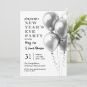 モダンニューイヤーイブお祝いシルバー・バルーン 招待状 (スタンド正面)