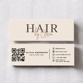 モダンニュートラルベージュQRコードヘアスタイリスト スキニー名刺