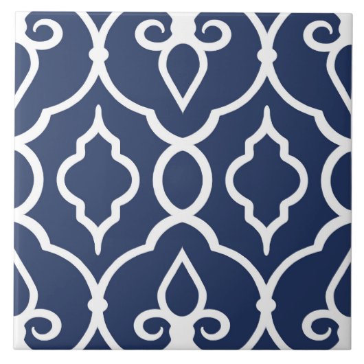 モダンネイビエレガントーブルーのオーナメント タイル (正面)
