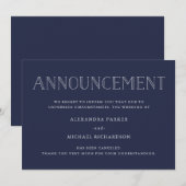 モダンネイビーの結婚式中止のお知らせ 案内状 (正面/裏面)