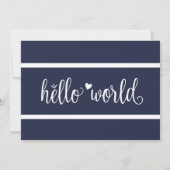 モダンネイビーのHello World 写真付き出生統計 案内状 (裏面)
