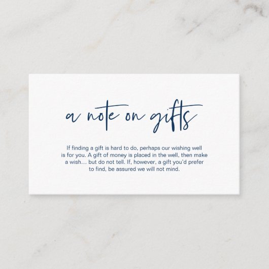 モダンネイビーカジュアルエレガンスフォント、ギフトについてのメモ エンクロージャーカード (正面)