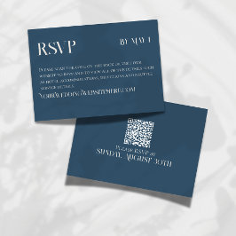 モダンネイビークラシック結婚式RSVP QRコード付き 出欠カード