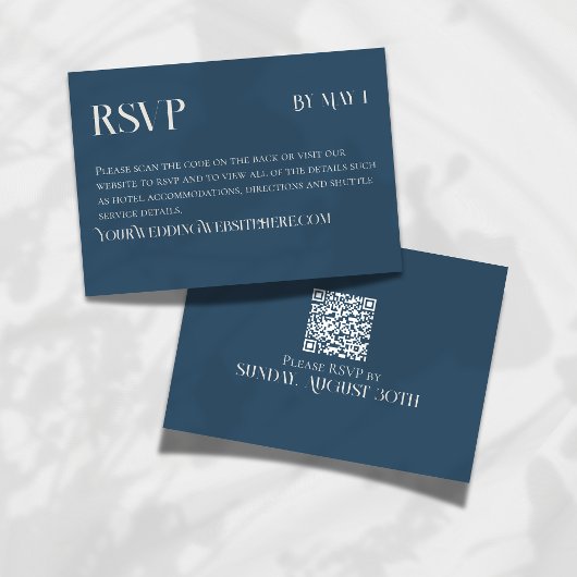 モダンネイビークラシック結婚式RSVP QRコード付き 出欠カード